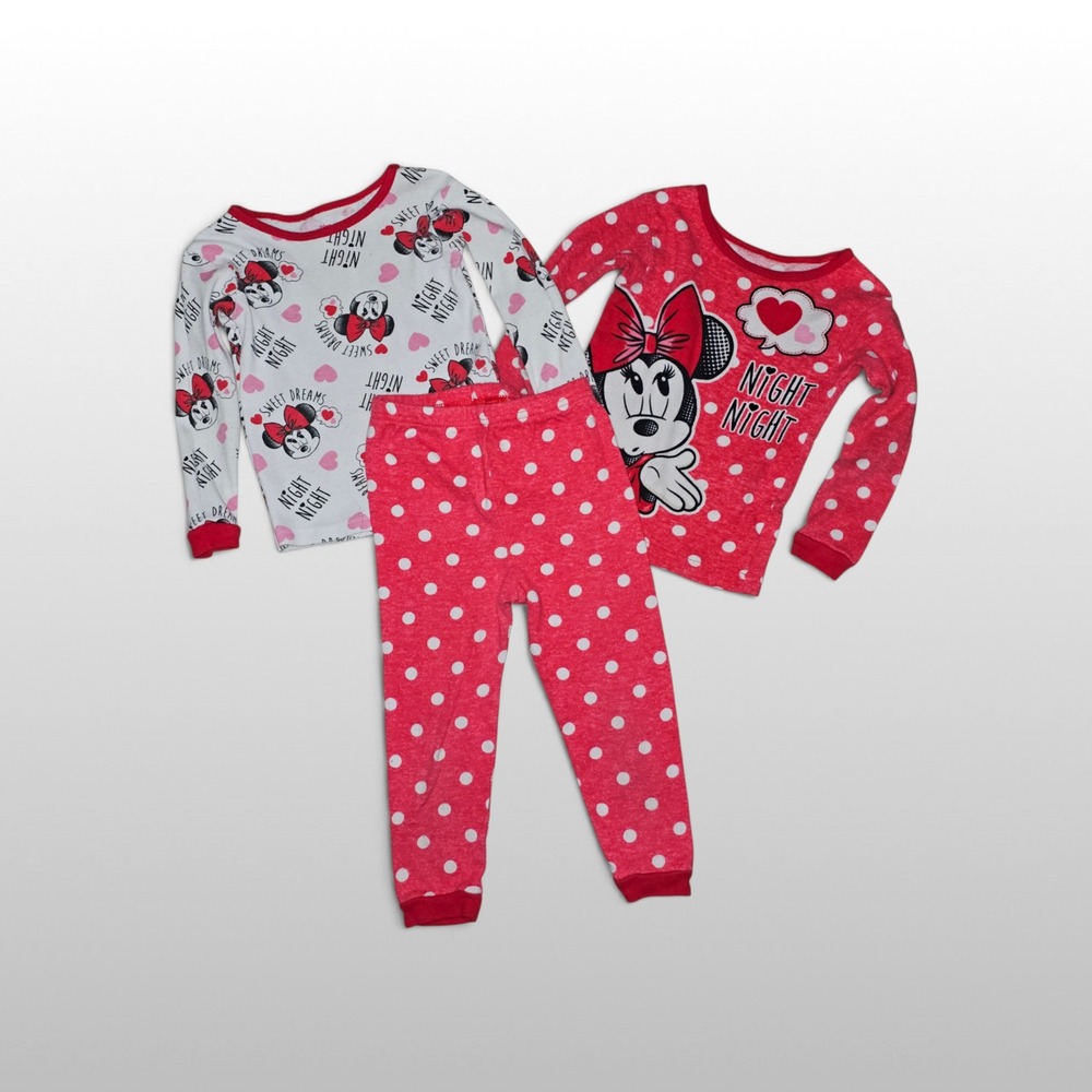Toddler Disney Minnie Mouse Pajama Set 3pc Polka Dot Red White 3T Sleepwear